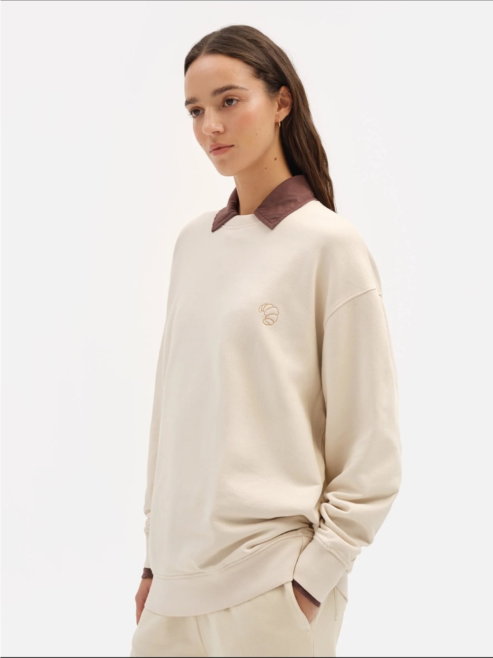 MATE the Label Cream Crewneck Sweater with Croissant Embroidery - Picture 3 of 8